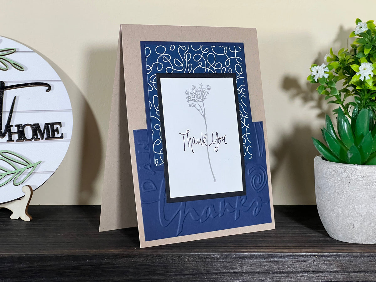 Thank You Card - Handmade with Blue and Beige Accents