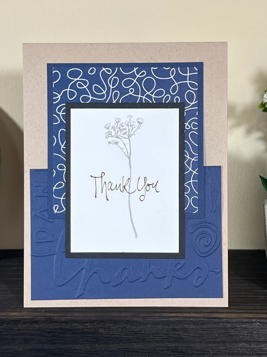 Thank You Card - Handmade with Blue and Beige Accents