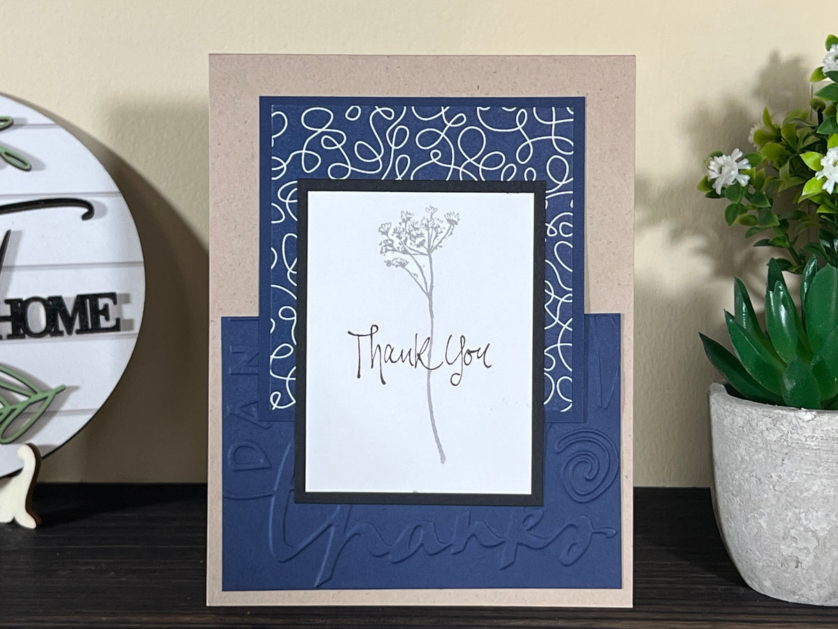 Thank You Card - Handmade with Blue and Beige Accents