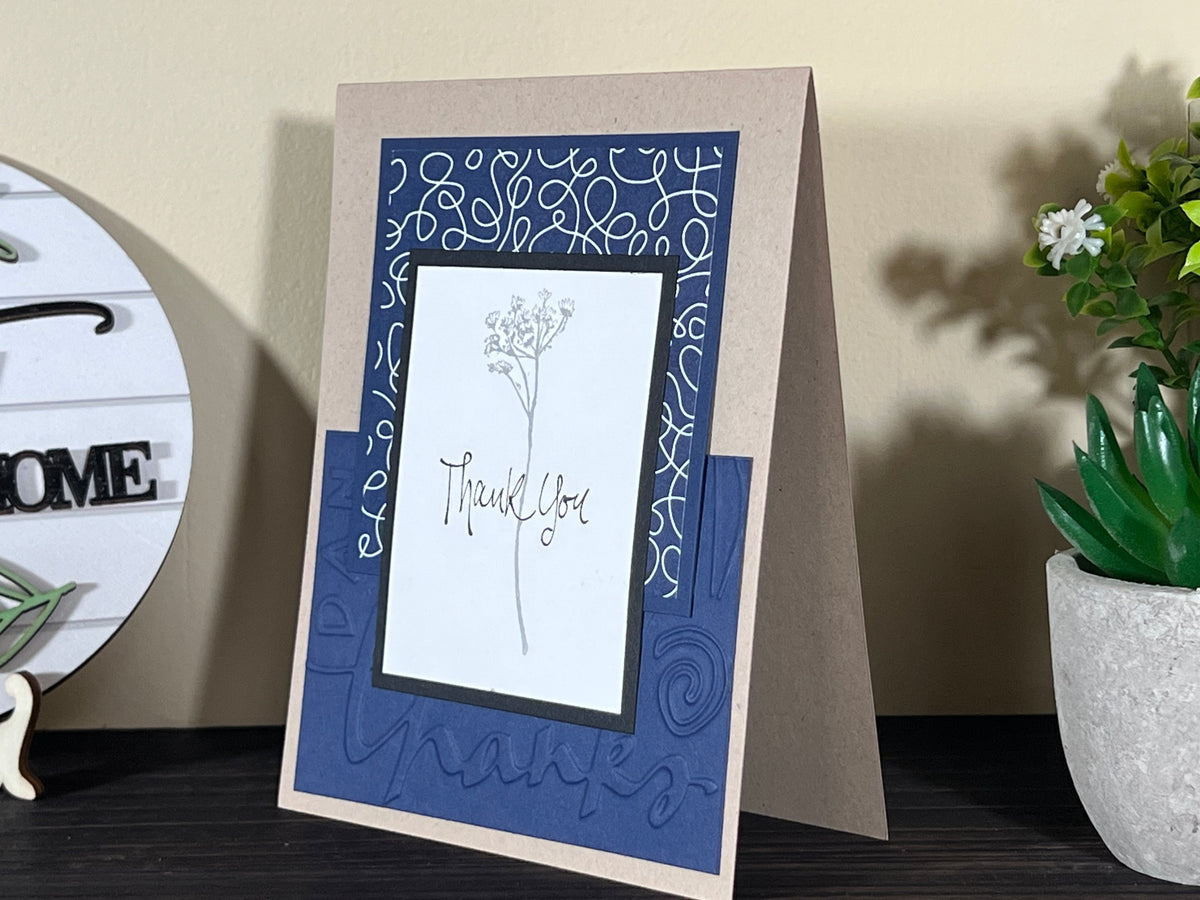 Thank You Card - Handmade with Blue and Beige Accents