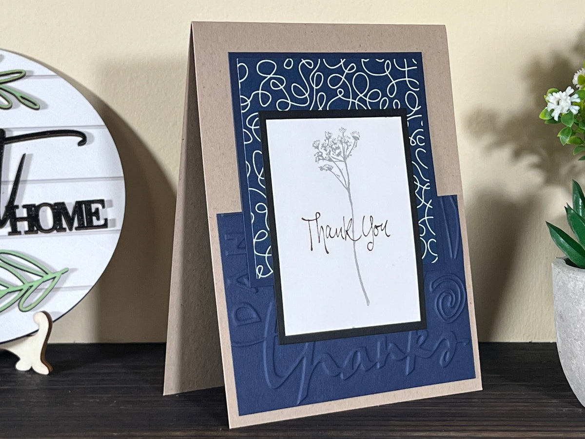 Thank You Card - Handmade with Blue and Beige Accents