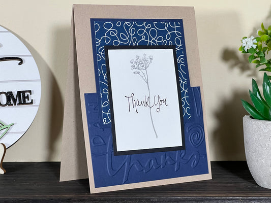 Thank You Card - Handmade with Blue and Beige Accents