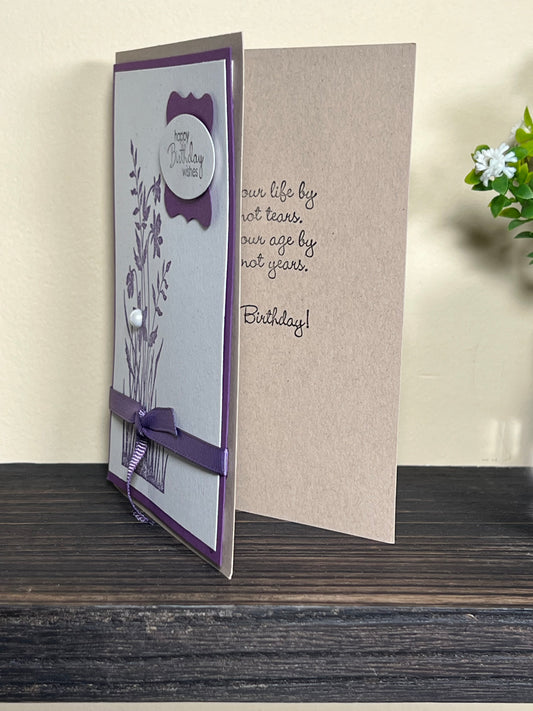 Purple Floral Happy Birthday Card
